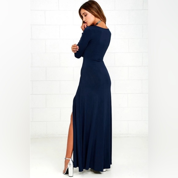 Lulus Swept Away Navy Long Sleeve Maxi Dress - Picture 2 of 6